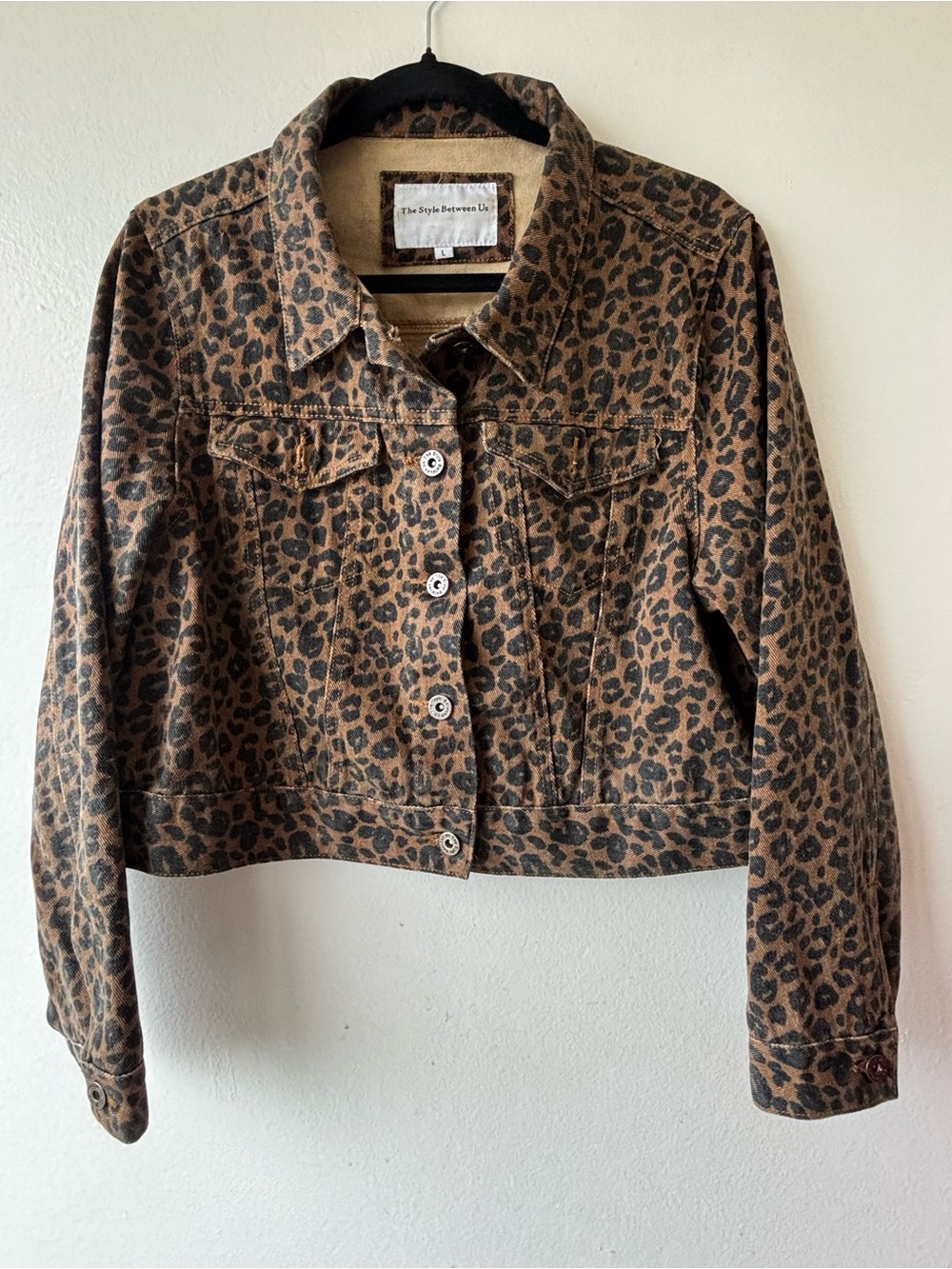 The Style Between Us Women's Leopard Print Cropped Jean Jacket - Brown/Black